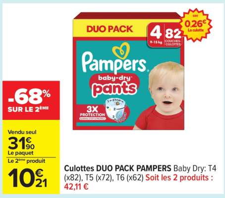Culottes DUO PACK PAMPERS Baby Dry