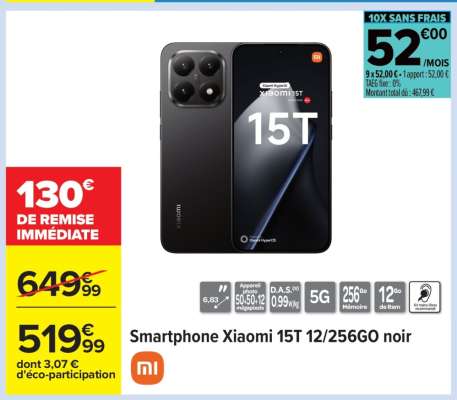 Smartphone Xiaomi 15T 12/256GO noir