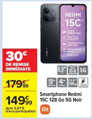 Smartphone Redmi 15C 128 Go 5G Noir
