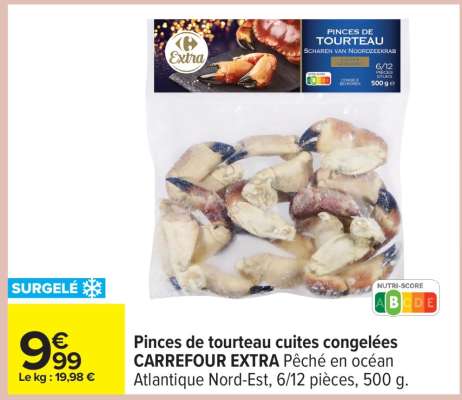 Pinces de tourteau cuites congelées