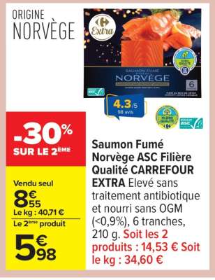 Saumon Fumé Norvège ASC Filière Qualité CARREFOUR EXTRA