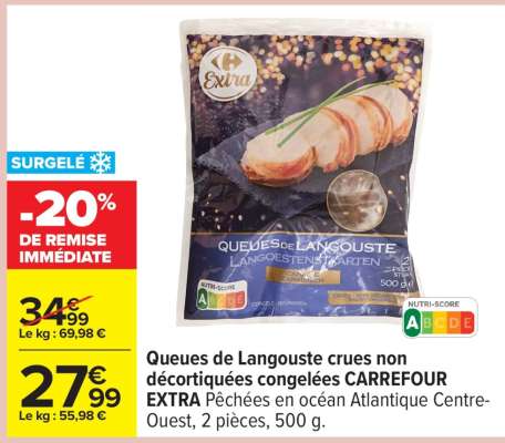 Queues de Langouste crues non décortiquées congelées CARREFOUR EXTRA