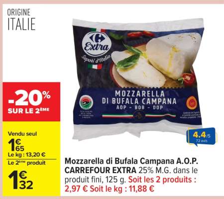 Mozzarella di Bufala Campana A.O.P. CARREFOUR EXTRA