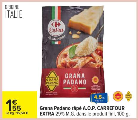 Grana Padano râpé A.O.P. CARREFOUR EXTRA