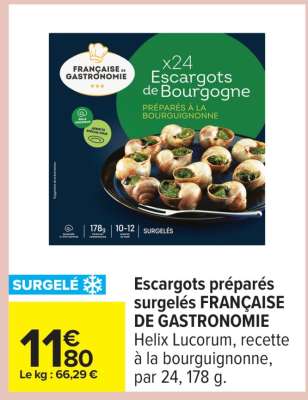 Escargots préparés surgelés FRANÇAISE DE GASTRONOMIE