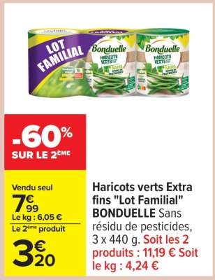Haricots verts Extra fins «Lot familial» BONDUELLE