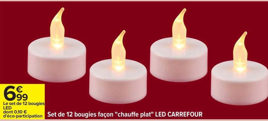 Set de 12 bougies façon "chauffe plat" LED CARREFOUR