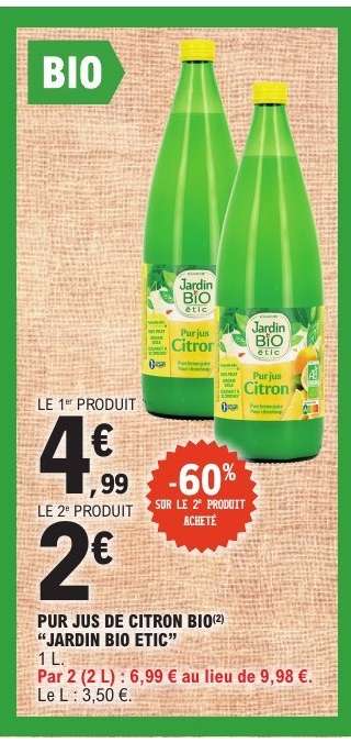 PUR JUS DE CITRON BIO "JARDIN BIO ETIC"
