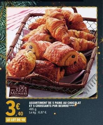 Assortiment de 5 Pains au Chocolat et 5 Croissants Pur Beurre