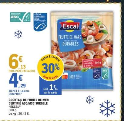 COCKTAIL DE FRUITS DE MER CERTIFIÉ ASC/MSC SURGELÉ “ESCAL”