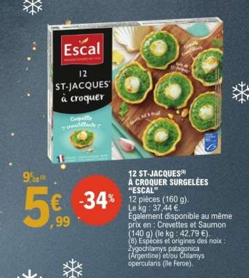 12 ST-JACQUES® À CROQUER SURGELÉES “ESCAL”