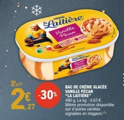 Bac de crème glacée vanille pécan "La Laitière"