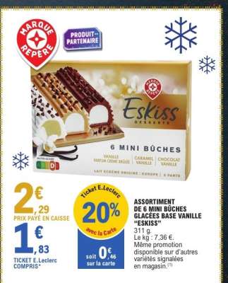 Assortiment de 6 Mini Bûches Glacées Base Vanille 'Eskiss'