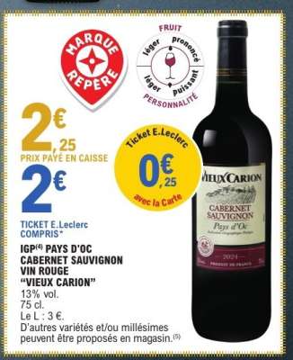 IGP PAYS D'OC CABERNET SAUVIGNON VIN ROUGE 'VIEUX CARION'