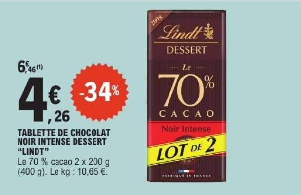 TABLETTE DE CHOCOLAT NOIR INTENSE DESSERT “LINDT”