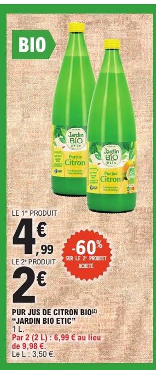 PUR JUS DE CITRON BIO "JARDIN BIO ETIC"