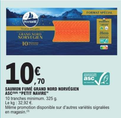 SAUMON FUMÉ GRAND NORD NORVÉGIEN ASC(5/6) “PETIT NAVIRE”