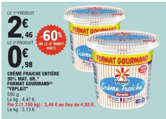 CRÈME FRAICHE ENTIÈRE 30% MAT. GR. FORMAT GOURMAND "YOPLAIT"