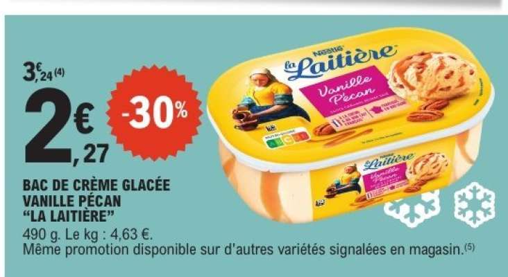 Bac de crème glacée vanille pécan "La Laitière"