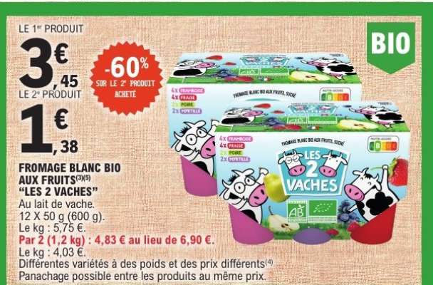 FROMAGE BLANC BIO AUX FRUITS 'LES 2 VACHES'