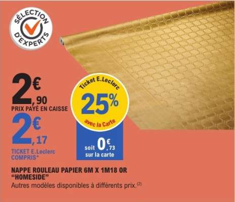 NAPPE ROULEAU PAPIER 6M X 1M18 OR "HOMESIDE"