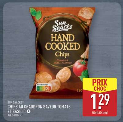 SUN SNACKS® CHIPS AU CHAUDRON SAVEUR TOMATE ET BASILIC