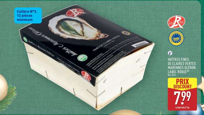 Huîtres Fines de Claires Vertes Marennes Oléron Label Rouge