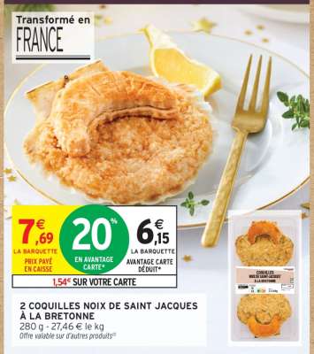 2 COQUILLES NOIX DE SAINT JACQUES À LA BRETONNE