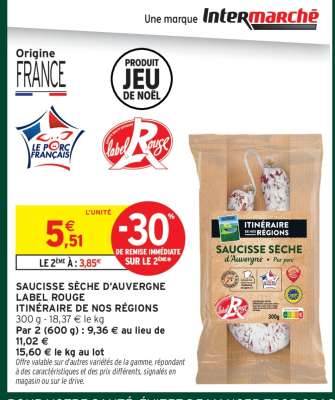SAUCISSE SÈCHE D'AUVERGNE LABEL ROUGE