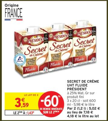 SECRET DE CRÈME UHT FLUIDE PRÉSIDENT