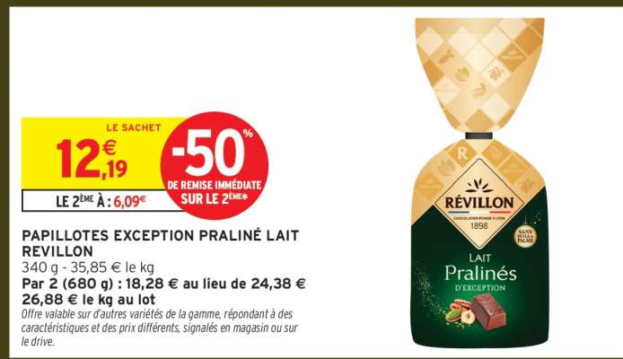 PAPILLOTES EXCEPTION PRALINÉ LAIT REVILLON
