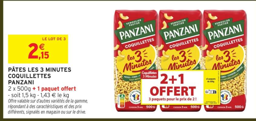 PÂTES LES 3 MINUTES COQUILLETTES PANZANI