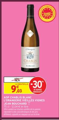 AOP CHABLIS BLANC L'ORANGERIE VIEILLES VIGNES JEAN BOUCHARD