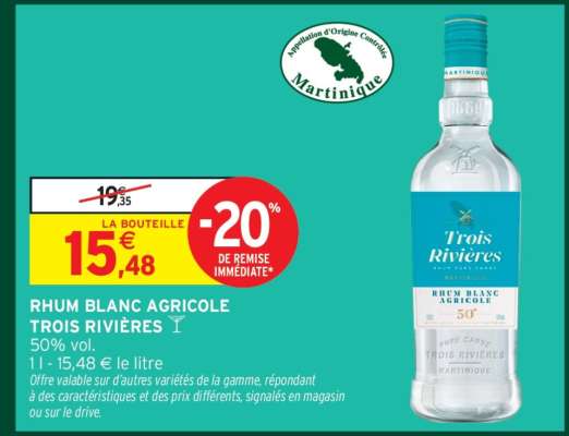 RHUM BLANC AGRICOLE TROIS RIVIÈRES