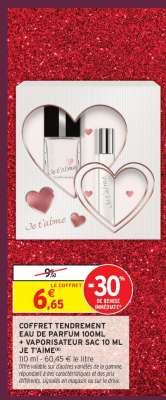 COFFRET TENDREMENT EAU DE PARFUM 100ML + VAPORISATEUR SAC 10 ML JE T'AIME