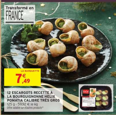 12 ESCARGOTS RECETTE À LA BOURGUIGNONNE HELIX POMATIA CALIBRE TRÈS GROS