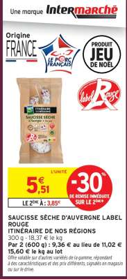 SAUCISSE SÈCHE D'AUVERGNE LABEL ROUGE