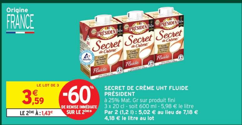 SECRET DE CRÈME UHT FLUIDE PRÉSIDENT