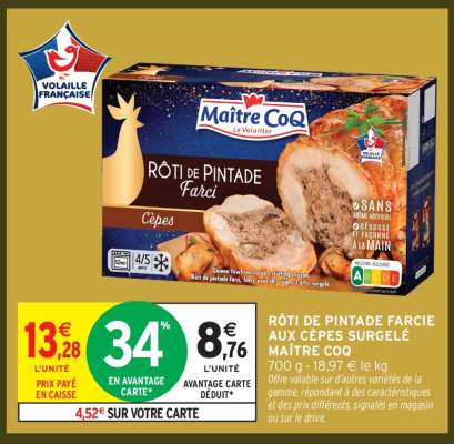 RÔTI DE PINTADE FARCIE AUX CÈPES SURGELÉ MAÎTRE COQ
