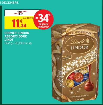 CORNET LINDOR ASSORTI DORE LINDT
