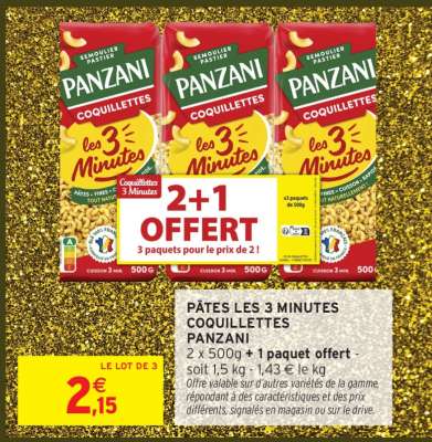 PÂTES LES 3 MINUTES COQUILLETTES PANZANI