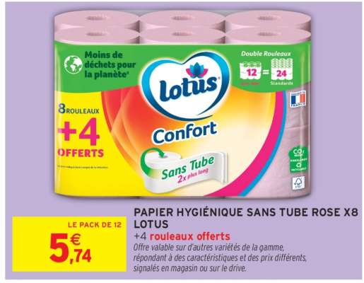 PAPIER HYGIÉNIQUE SANS TUBE ROSE X8 LOTUS
