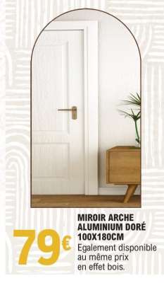 MIROIR ARCHE ALUMINIUM DORÉ 100X180CM