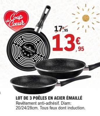 LOT DE 3 POÊLES EN ACIER ÉMAILLÉ