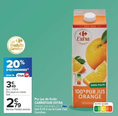 Pur jus de fruits CARREFOUR EXTRA