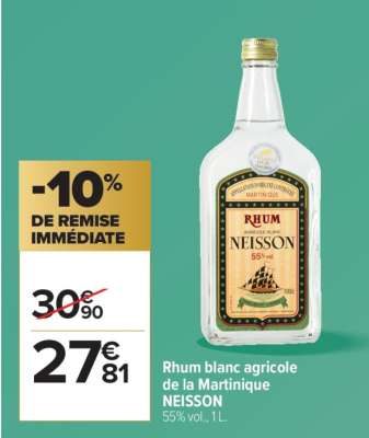 Rhum blanc agricole de la Martinique NEISSON