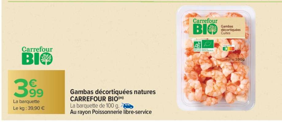Gambas décortiquées natures CARREFOUR BIO