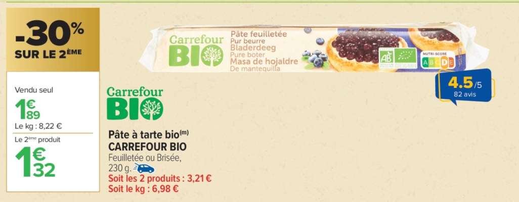 Pâte à tarte bio CARREFOUR BIO