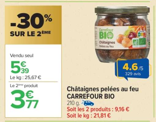 Châtaignes pelées au feu CARREFOUR BIO