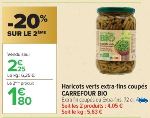Haricots verts extra-fins coupés CARREFOUR BIO